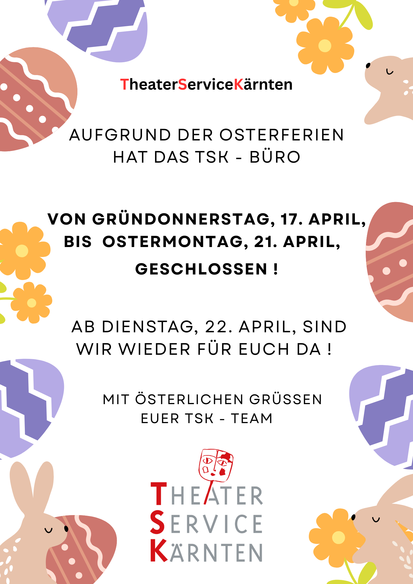 Geänderte Öffnungszeiten Ostern